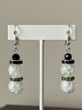 Snowman Cracked Quartz Gemstone Pierced Earrings Green